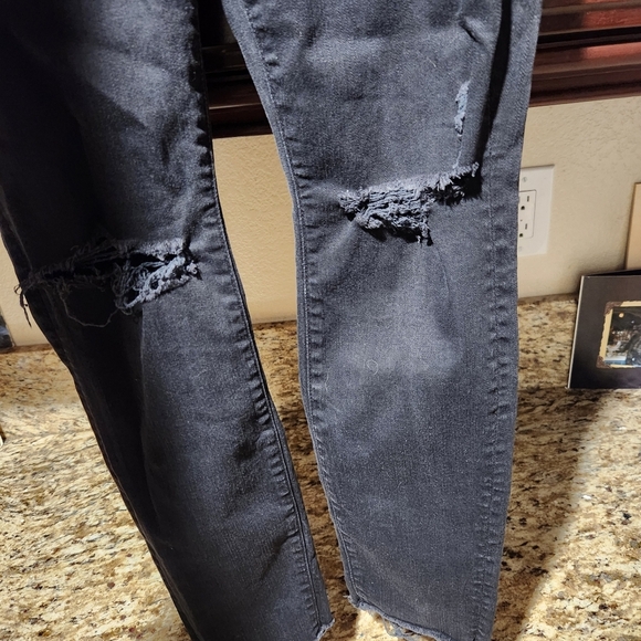 MOTHER The Looker Ankle Fray Black Distressed Denim Skinny Jeans Size 27 - Picture 12 of 15